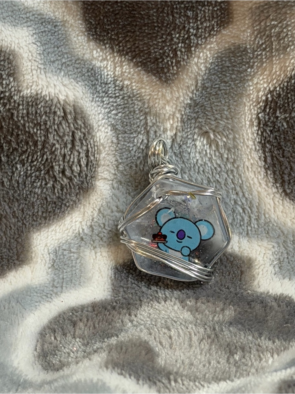 Blue Koala Wire-Wrapped Resin Pendant Necklace K-pop inspired